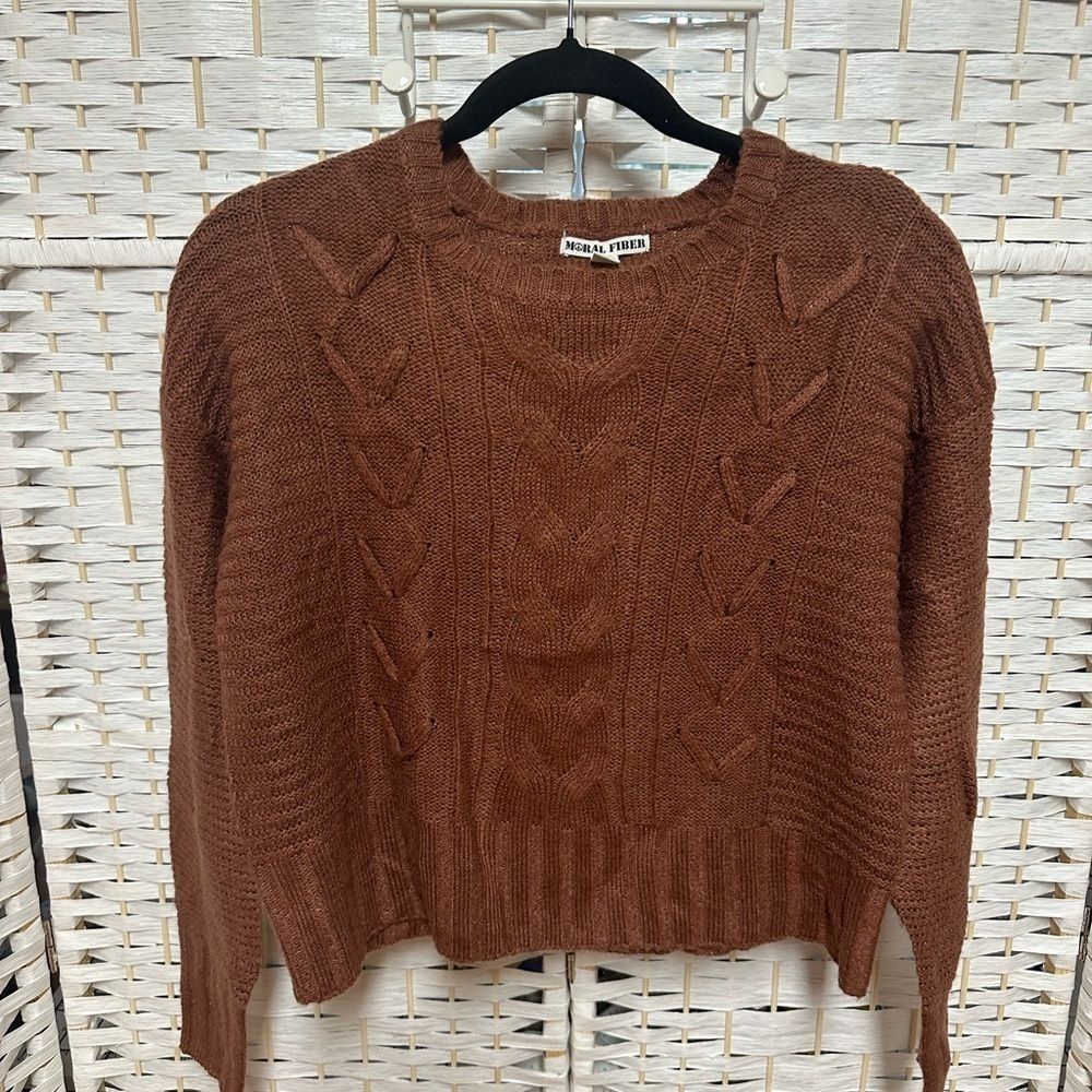 Moral Fiber brown knit sweater size L euc ladies